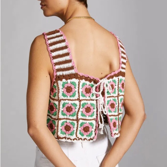 HP 🥳 New Anthropologie Maeve Crochet Floral M/Lg Pink Stripe Tank Sweater Vest - Picture 5 of 12